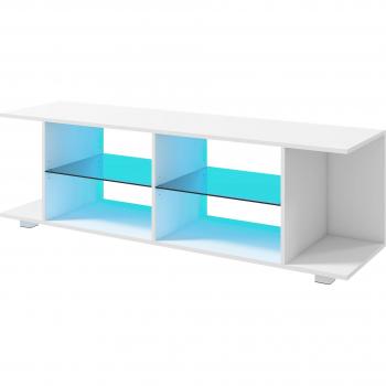 Mobile TV con Luci a 12 Colori HOMCOM 60, 2 Ripiani Regolabili, in Truciolato e Vetro, 144.8x40x45 cm, Bianco