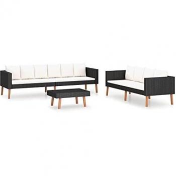 Set Giardino 3 pz con Cuscini in Polyrattan Nero