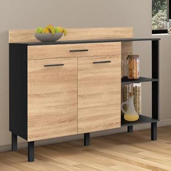 Buffet cuisine 120 cm – Deux portes, tiroir – Noir à finition hêtre