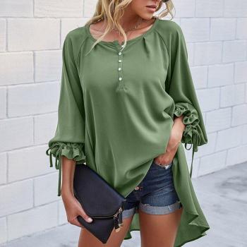 Camisa Casual de Primavera Verano Verde Blanco Cuello O Talla S-XL