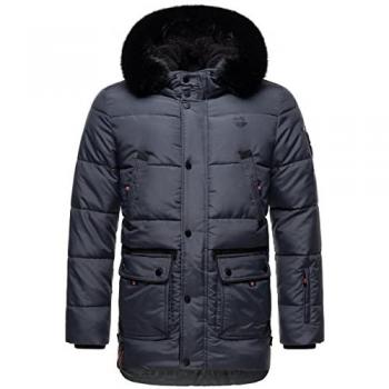 STONE HARBOUR Herren Steppjacke Mironoo Blau 3XL mit Kapuze und abnehmbarem Kunstfell-Kragen