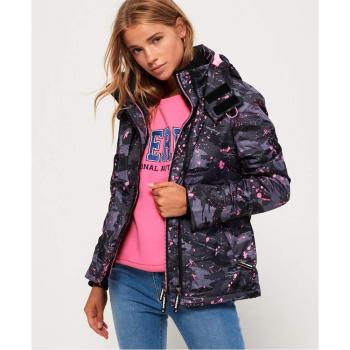 Superdry Chaqueta con Capucha Arctic, Mujer, (Camuflaje Gris Desierto/Rosa Azucar Xe7), Talla X-Large