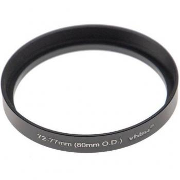 Adaptateur aluminium noir mat Step‑Up 72 mm → 77 mm – Boîte mate 80 mm O.D