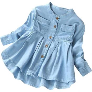 Langes Ärmel Hemdkleid für Mädchen in Denim