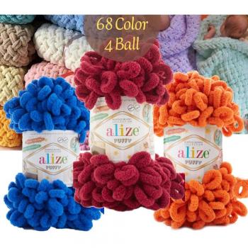 Alize Puffer Finger Garn 4 Bündel, 100 g, 9 m – Mintgrün Herbst/Winter