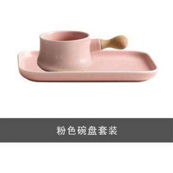 Porcelain Breakfast Dish Set with Wooden Accents