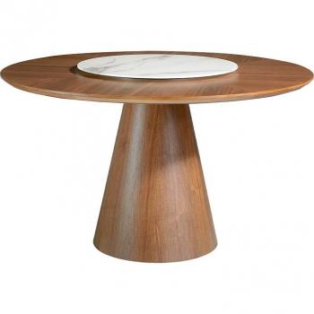 Tavolo da Pranzo Rotondo Girevole in Legno di Noce e Porcellana Ø135 x 75 cm