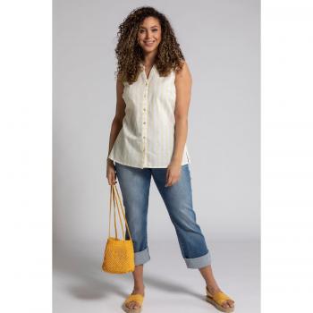 Women’s Plus Size Sleeveless Striped Shirt, Linen Blend, Beige, Size 32/34