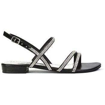 Xy London Orla Strappy Diamond Summer Flats – Black, Size 8