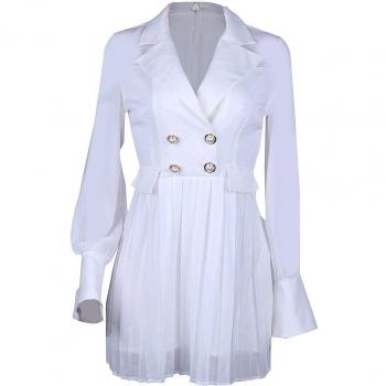 Traje de Oficina Feminino: Blazer y Vestido Pleated