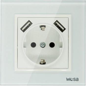 Enchufe de Pared con Doble USB 5V 2A y Marco de Cristal Templado