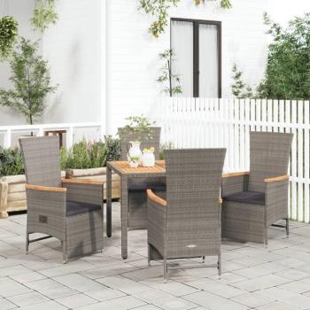 VidaXL Set comedor de jardín 5 piezas con cojines ratán sintético gris