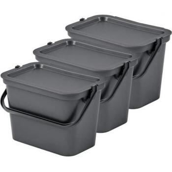 Graphit‑Mülleimer Set (3×5 L) „moda“ von Tontarelli – mit Griff