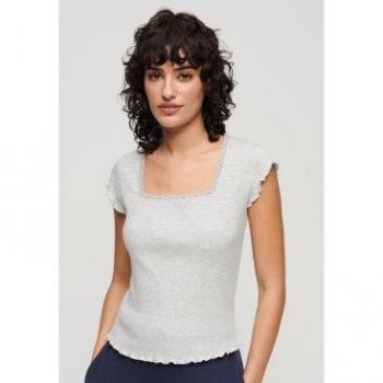 T-shirt à col carré Superdry Femme Gris Clair Taille 6-8