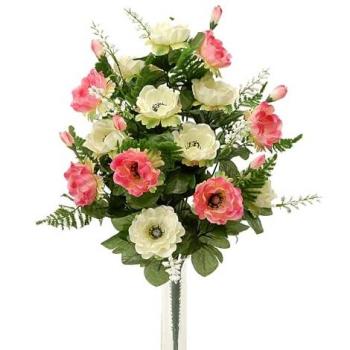 Set 2 di Anemone Artificiale Rosso, 14 fiori, 46 cm alto