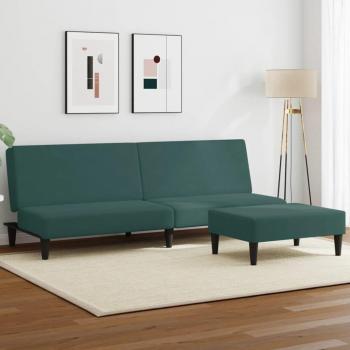 VidaXL, Sofa, Schlafsofa 2 Sitzer mit Fusshocker Bettsofa Tagesbett Dunkelgrün Samt (Bettsofa)