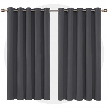 Deconovo Verdunkelungsgardine Wohnzimmer 138x168 cm Dunkelgrau 2er Set