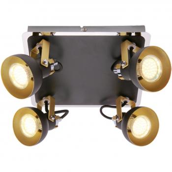 Saff Four Head Black Wall and Ceiling Light with Gold and Chrome Finish