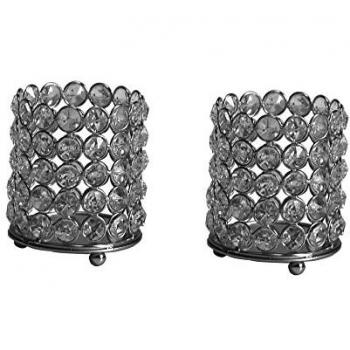 Kerzenständer HOME AFFAIRE Lucy, silber (silberfarben), B:9cm H:11cm T:9cm, Aluminium, Kristallglas, Kerzenhalter