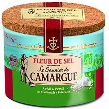 Le Saunier de Camargue Fleur de Sel mit Knoblauch und Petersilie (125 g)