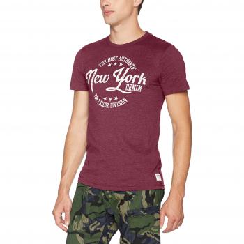 TOM TAILOR Denim Herren T-Shirt Crewneck mit Frontdruck, Rot, S