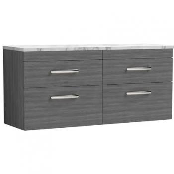 Athena Anthracite 1200mm Wall Hung Vanity Unit with Soft Close Drawers and Matt Carrera Marble Laminate Worktop