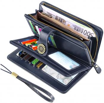 Riesige Damen-Geldbörse aus Leder – 24 Fächer + RFID-Blocker