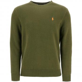 New Olive Cotton Crew Neck Pullover von Polo Ralph Lauren