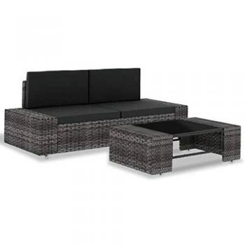 VidaXL 3-teiliges Garten-Lounge-Set Poly Rattan Grau