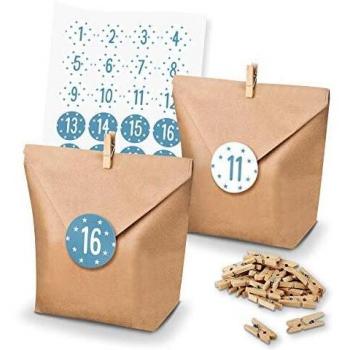 Itenga DIY Adventskalender 24‑Stück – Holzklammern + Aufkleber