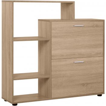 HOMCOM Zapatero de Madera con Estantería y Cubos Armario Organizador de Zapatos para Entrada Pasillo 101.5x25.5x98cm Blanco Aosom España