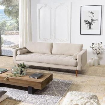 Sofá beige de 4 plazas con patas de madera