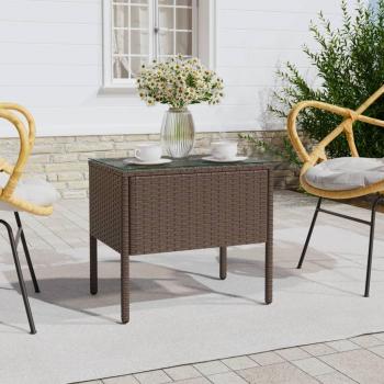 VidaXL Mesa auxiliar vidrio templado ratán sintético 53x37x48 cm Marrón