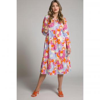Vestito midi con stampa floreale, maniche lunghe, donna, rosso, taglia 56/58, cotone/poliestere, Ulla Popken