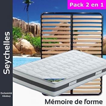 Sommier à Lattes Blanc + Matelas Mémoire de Forme AltoBuy Seychelles 140x190