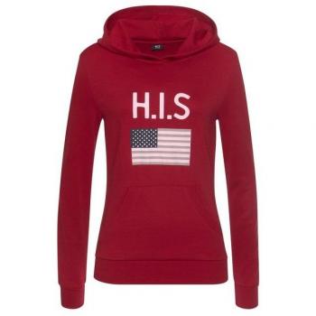 H.I.S Logodruck Hooded Sweatshirt Damen, rote Interlock-Variante