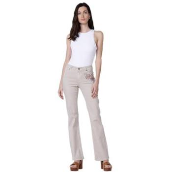 Koroshi Mujer: Pantalón Largo Jeans Bordado Florido