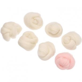 Agujas de fibra de lana 35g (6 blancas + 1 rosa) para proyectos de fieltro