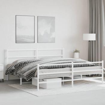 Lit adulte moderne en métal, pied et tête de lit blancs, dimensions 193 × 203 cm