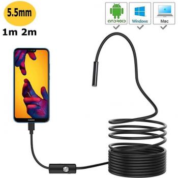 Endoscope flexible 5,5 mm IP67 – 2 m ou 1 m, étanche, 6 LED modulables, usage Android & Windows