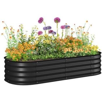 OUTSUNNY Raised Planter Box, Black, with Secure Edging