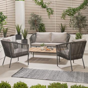 Acacia and Rope 4-Seater Patio Garden Furniture Set