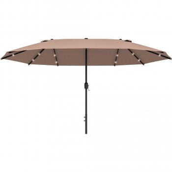 4.4m Dual‑Panel Garden Parasol, LED Solar Light Included – Khaki