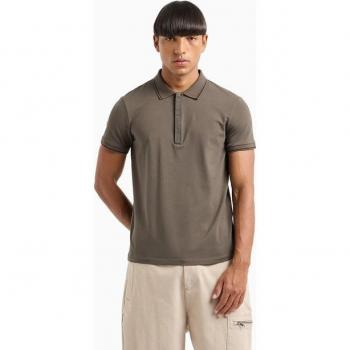Armani Exchange Polo de Hombre Slim Manga Corta Verde con Botones Ocultos y Algodón Stretch