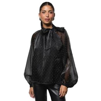 Wallis Hotfix Black Tie-Neck Organza Shirt, Size 12 for Women