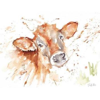Jennifer Rose Cuteness Calf Framed Canvas Print 30cm x Brown/White