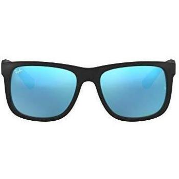 Lunettes de Soleil Ray-Ban Justin RB4165, Monture Noire avec Verres Miroirs Bleus, Taille 55-16 pour Adultes Mixtes