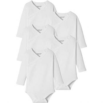 VERTBAUDET Pack of 5 Full‑Length Baby Bodysuits – Light Two‑Color White, 1 to 54 cm