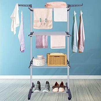InnoTic 3-Tier Roll-Away Laundry Hanger with Casters