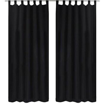 2 Black Micro-Satin Curtain Panels with Loops 140 x 245 cm
